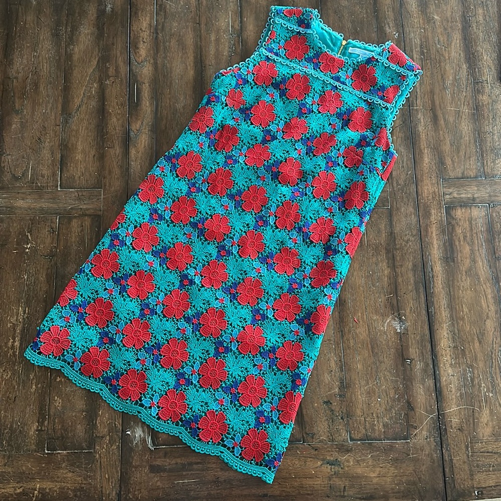 Draper James Dress Womens 2 Blue Blooming Lace Shift Dress Embroidered floral